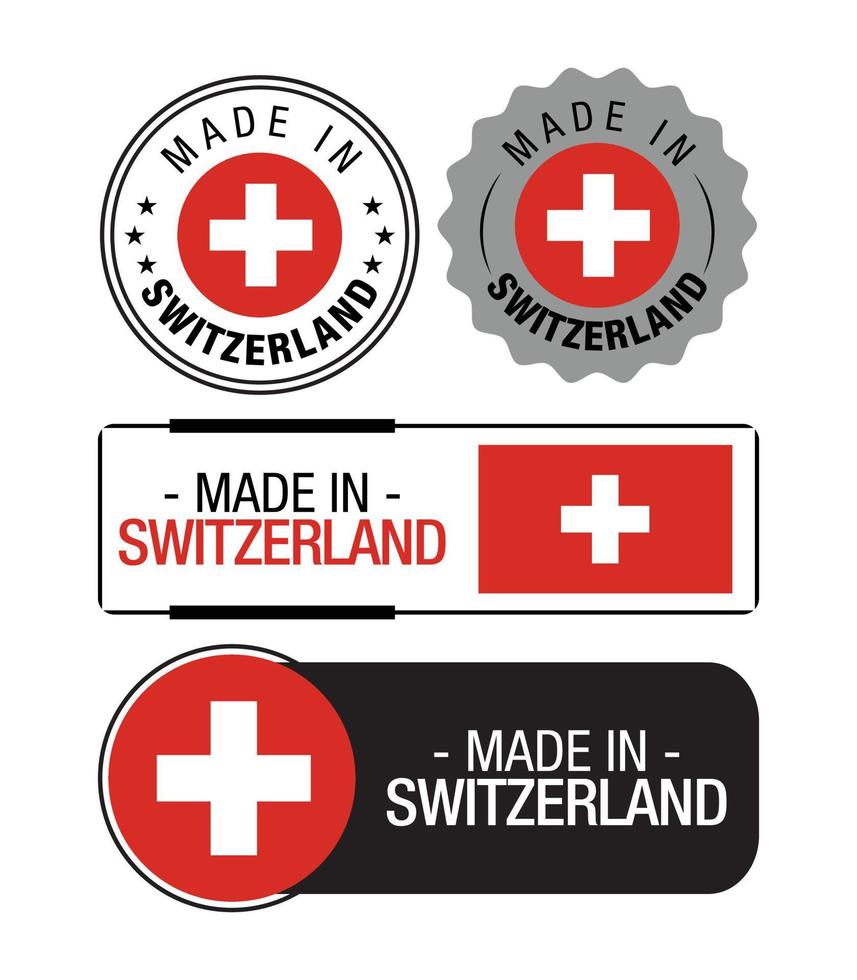 set of made in switzerland labels logo switzerland flag switzerland product emblem free vector